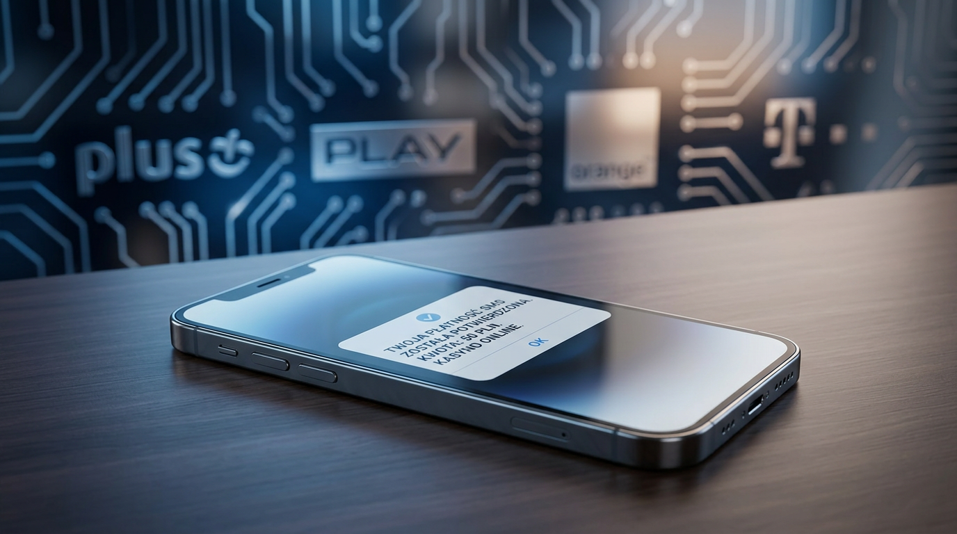 Smartfon wyświetlający powiadomienie SMS o wpłacie do kasyna online