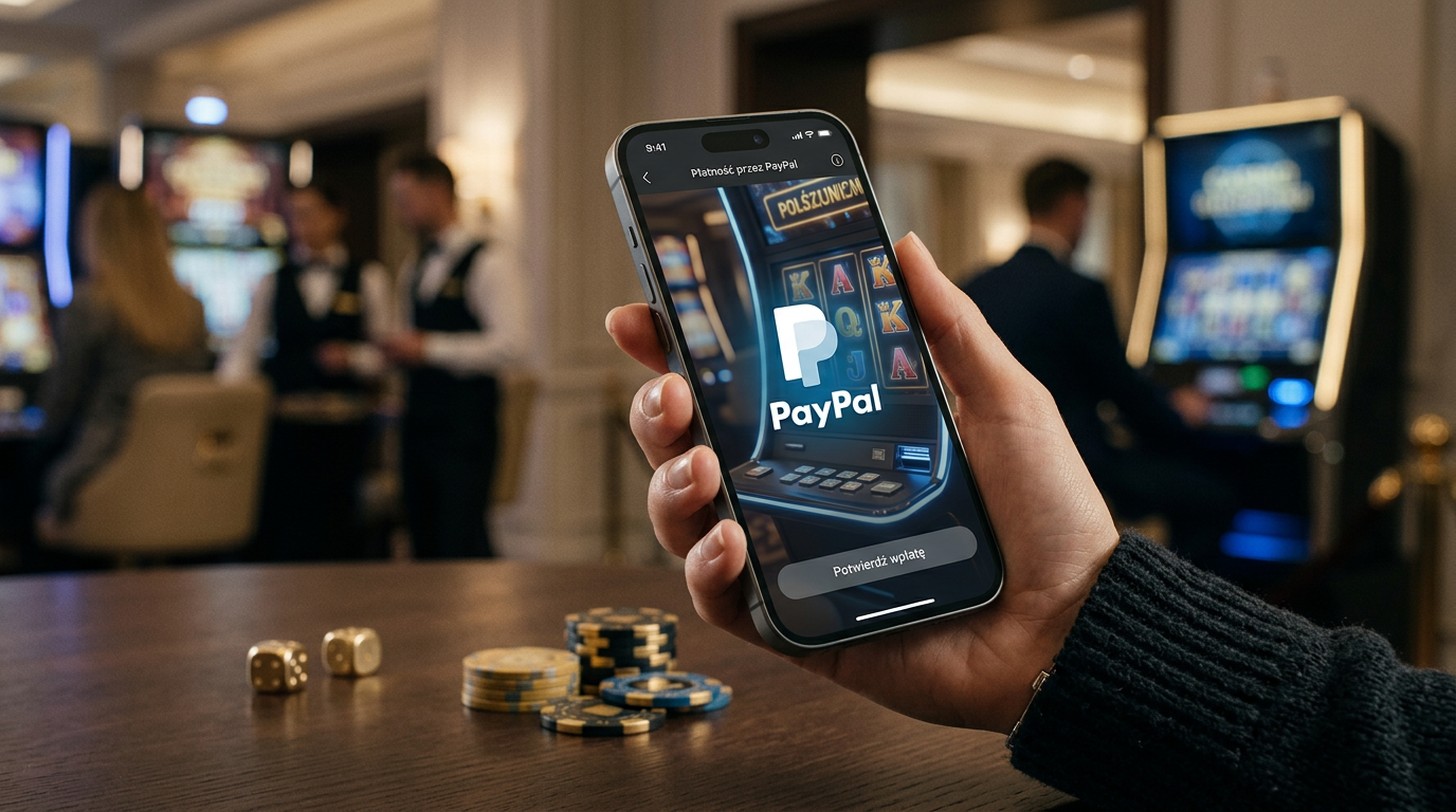 Nowoczesny interfejs płatności PayPal w kasynie online na smartfonie.